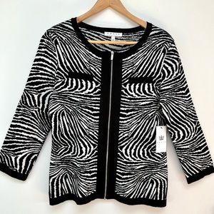 NWT Chaus Zippered Cardigan Sweater, Zebra Pattern, Size S